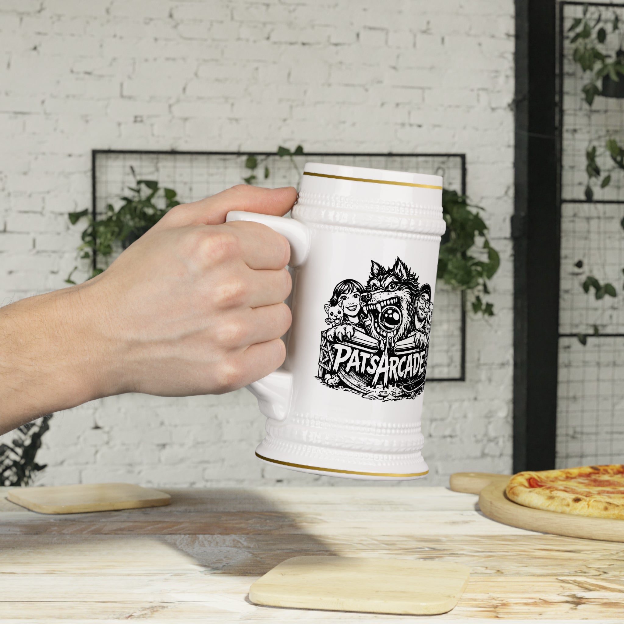 Pat's Arcade "The Pack" Ceramic Beer Stein Mug